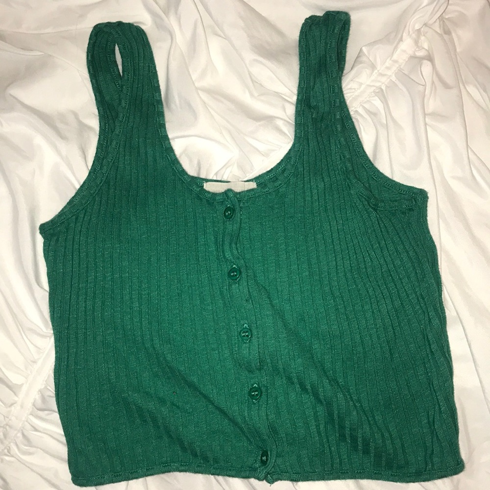 Green button down crop top
